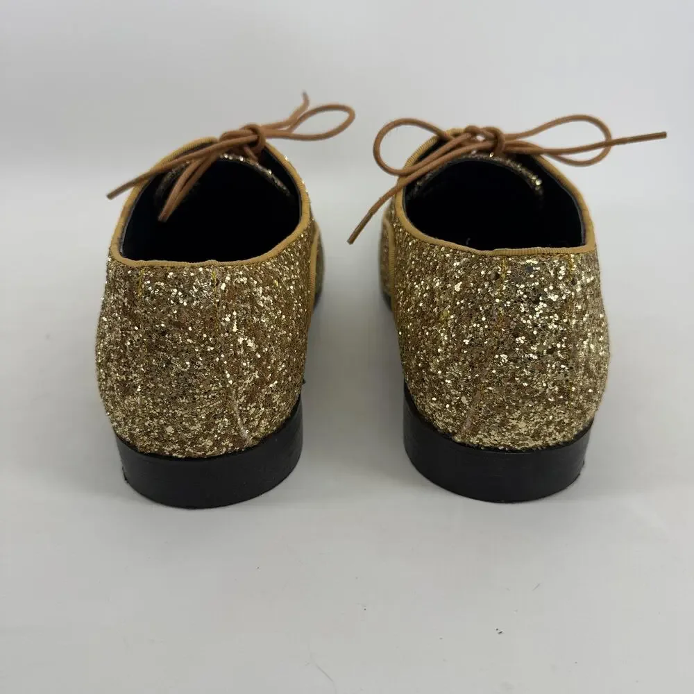 Amali Shoes Mens Size 9.5 Gold Glitter Cap Toe Dress Oxford Lawrence-035